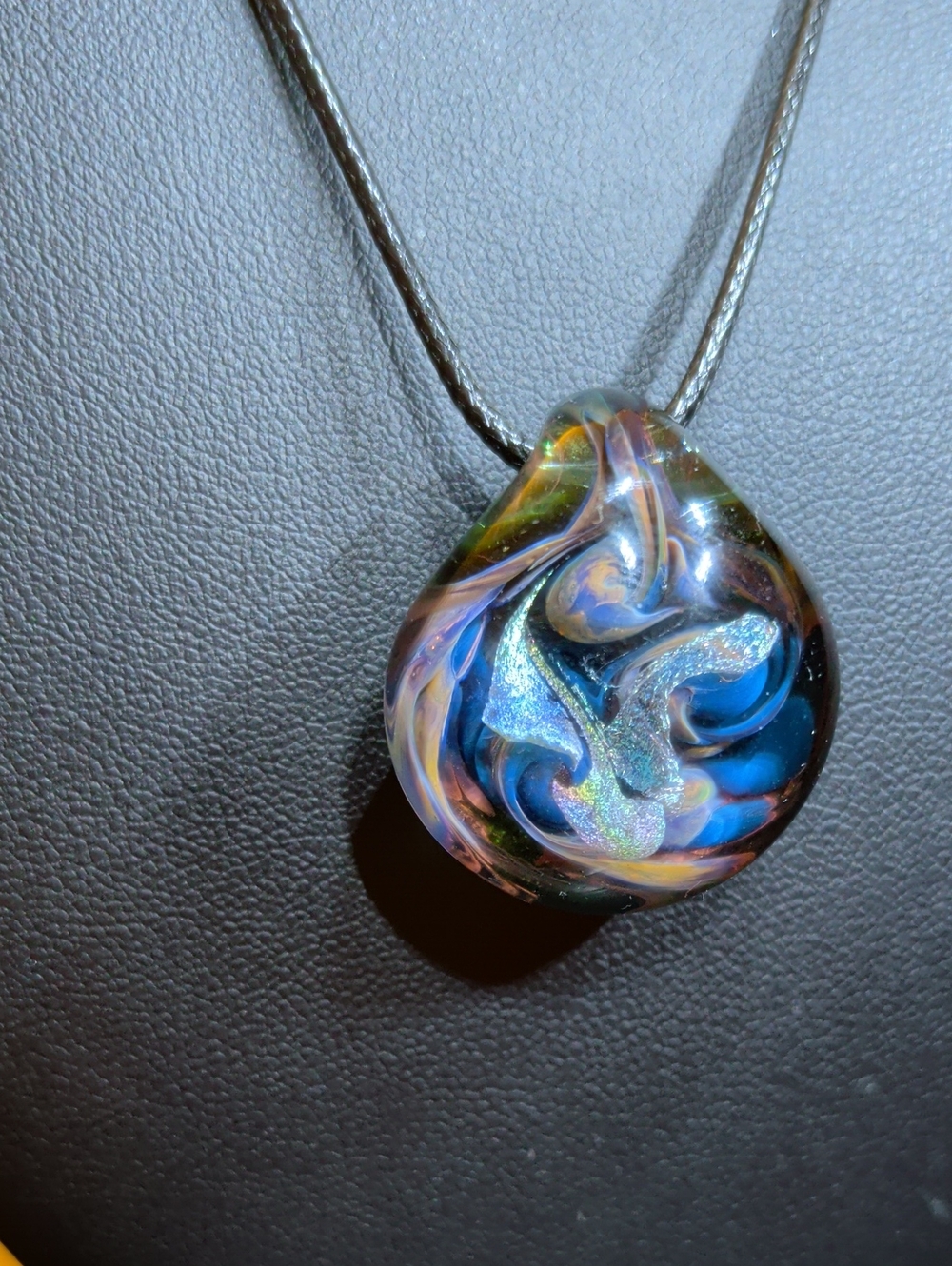 Shimmering Hand-blown or lampworked art glass pendant Necklace